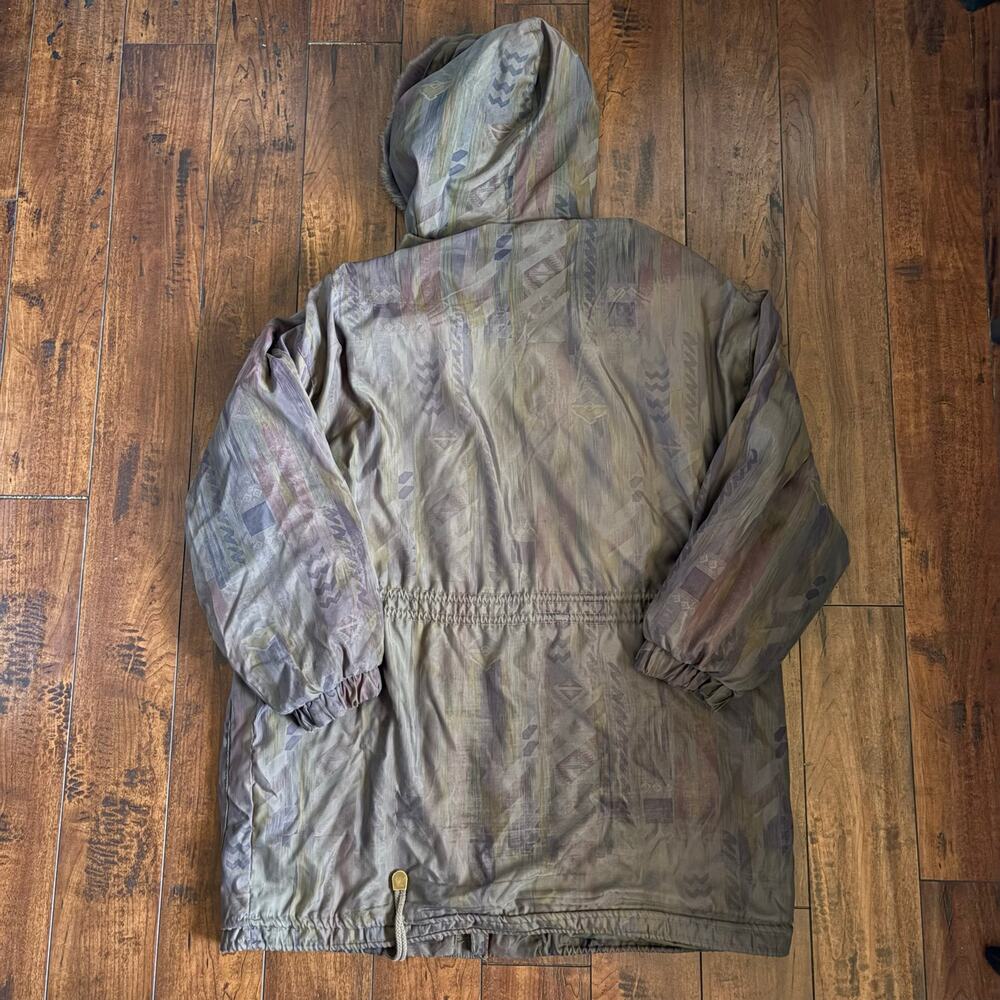 Vintage John Weitz Parka Jacket Mens M Brown Camoflauge Genuine Fox Fur 90s - Picture 5 of 7